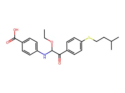 Benzoic acid, 4-((1-ethoxy-2-(4-((3-methylbutyl)thio)phenyl)-2-oxoethyl)amino)- structure
