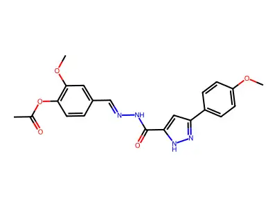 [2-methoxy-4-[[[3-(4-methoxyphenyl)-1H-pyrazole-5-carbonyl]hydrazinylidene]methyl]phenyl] acetate structure