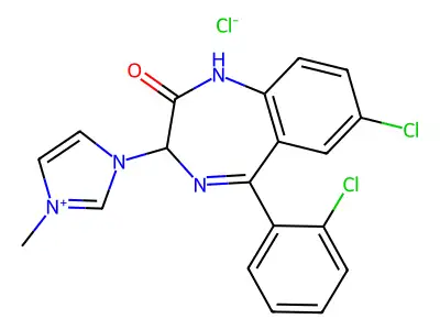 1H-Imidazolium, 3-(7-chloro-5-(2-chlorophenyl)-2,3-dihydro-2-oxo-1H-1,4-benzodiazepin-3-yl)-1-methyl-, chloride structure