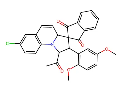 1-acetyl-7-chloro-2-(2,5-dimethoxyphenyl)spiro[2,3a-dihydro-1H-pyrrolo[1,2-a]quinoline-3,2'-indene]-1',3'-dione structure