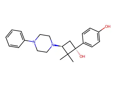 Phenol, 4-(1-hydroxy-2,2,4,4-tetramethyl-3-(4-phenyl-1-piperazinyl)cyclobutyl)-, cis- structure