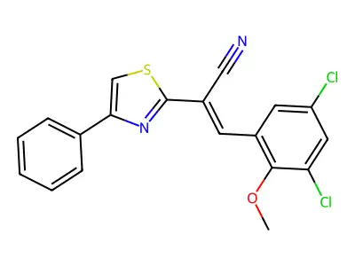 3-(3,5-dichloro-2-methoxyphenyl)-2-(4-phenyl-1,3-thiazol-2-yl)acrylonitrile structure