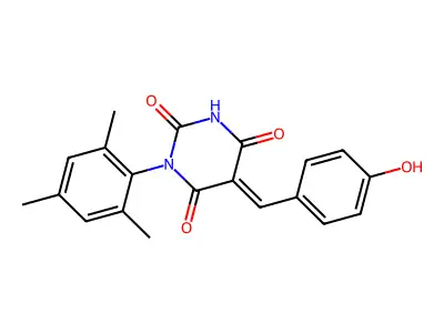 (5E)-5-[(4-hydroxyphenyl)methylidene]-1-(2,4,6-trimethylphenyl)-1,3-diazinane-2,4,6-trione structure