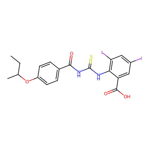 2-[(4-Butan-2-yloxybenzoyl)carbamothioylamino]-3,5-diiodobenzoic acid structure