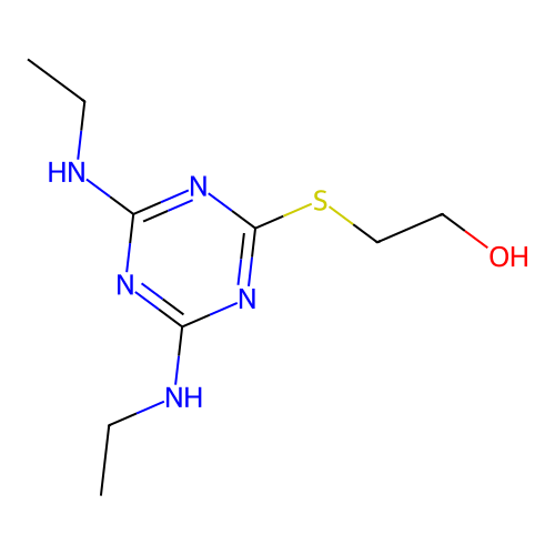 2-{[4,6-Bis(ethylamino)-1,3,5-triazin-2-yl]sulfanyl}ethanol structure