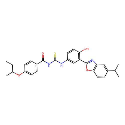 4-(butan-2-yloxy)-N-({4-hydroxy-3-[5-(propan-2-yl)-1,3-benzoxazol-2-yl]phenyl}carbamothioyl)benzamide structure