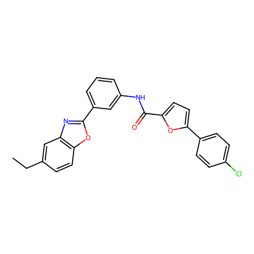 5-(4-chlorophenyl)-N-[3-(5-ethyl-1,3-benzoxazol-2-yl)phenyl]furan-2-carboxamide structure