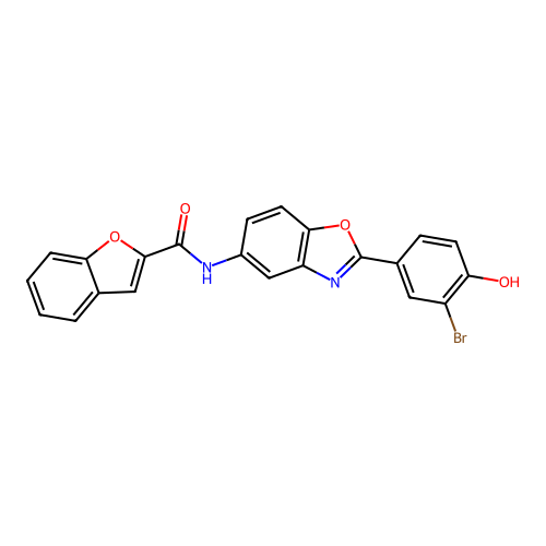 N-[2-(3-bromo-4-hydroxyphenyl)-1,3-benzoxazol-5-yl]-1-benzofuran-2-carboxamide structure