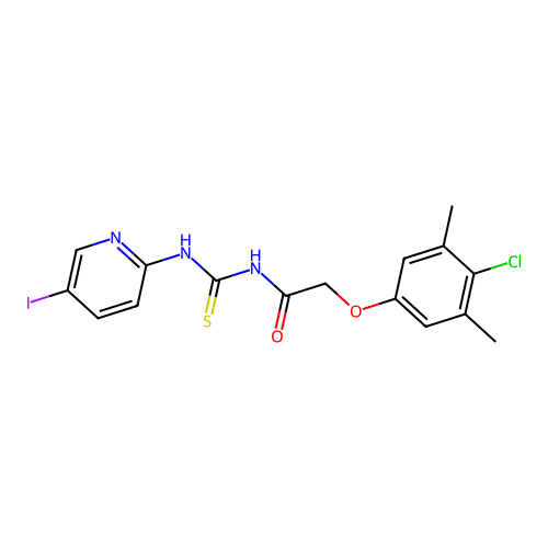 2-(4-chloro-3,5-dimethylphenoxy)-N-[(5-iodopyridin-2-yl)carbamothioyl]acetamide structure