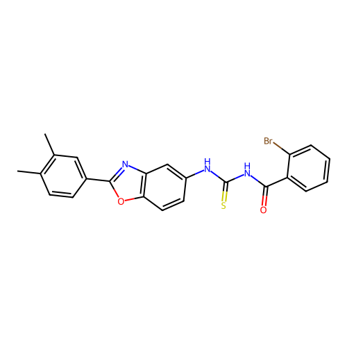 2-bromo-N-{[2-(3,4-dimethylphenyl)-1,3-benzoxazol-5-yl]carbamothioyl}benzamide structure