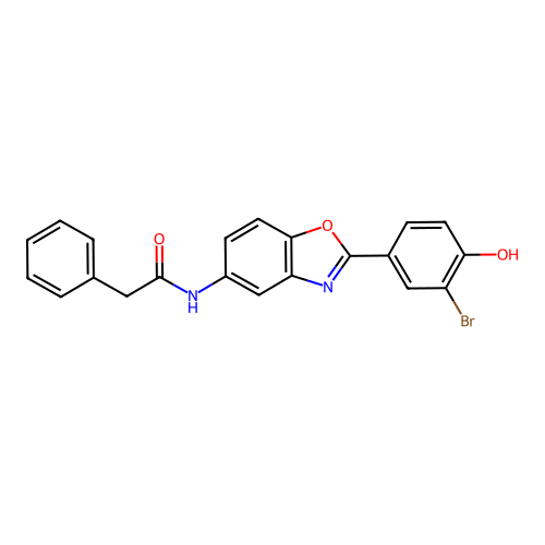 N-[2-(3-bromo-4-hydroxyphenyl)-1,3-benzoxazol-5-yl]-2-phenylacetamide structure