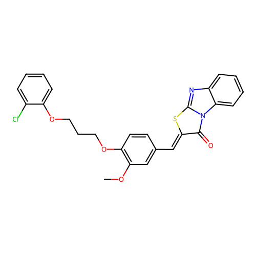 (Z)-2-(4-(3-(2-chlorophenoxy)propoxy)-3-methoxybenzylidene)benzo[4,5]imidazo[2,1-b]thiazol-3(2H)-one structure