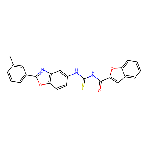 N-((2-(m-tolyl)benzo[d]oxazol-5-yl)carbamothioyl)benzofuran-2-carboxamide structure