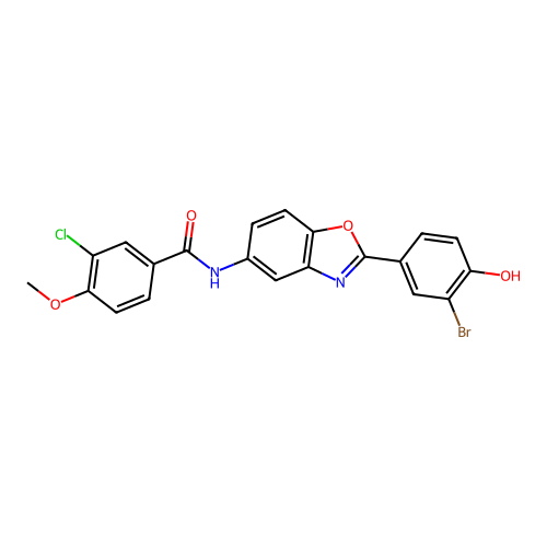 N-[2-(3-bromo-4-hydroxyphenyl)-1,3-benzoxazol-5-yl]-3-chloro-4-methoxybenzamide structure