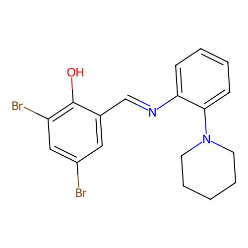 2,4-dibromo-6-[(E)-{[2-(piperidin-1-yl)phenyl]imino}methyl]phenol structure