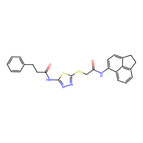 N-(5-((2-((1,2-dihydroacenaphthylen-5-yl)amino)-2-oxoethyl)thio)-1,3,4-thiadiazol-2-yl)-3-phenylpropanamide structure