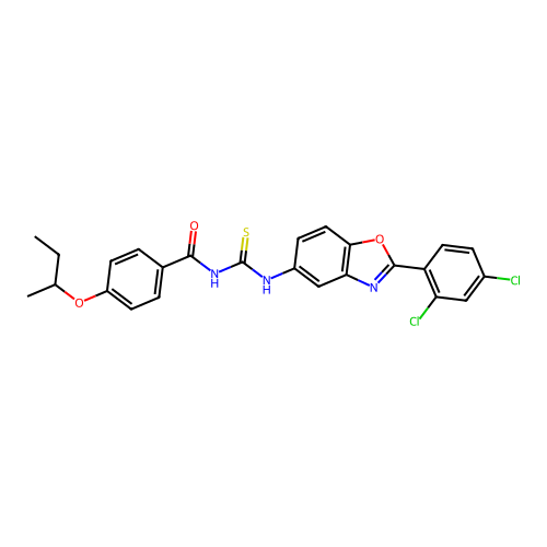 4-(butan-2-yloxy)-N-{[2-(2,4-dichlorophenyl)-1,3-benzoxazol-5-yl]carbamothioyl}benzamide structure