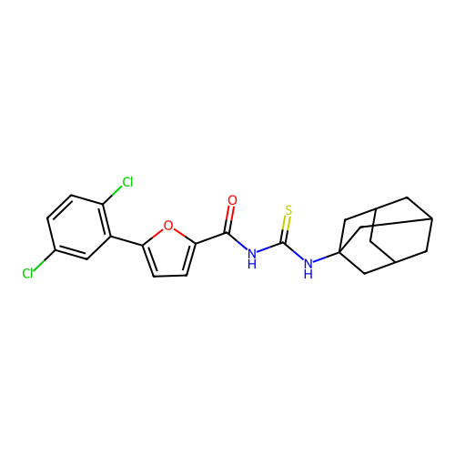 N-(1-adamantylcarbamothioyl)-5-(2,5-dichlorophenyl)furan-2-carboxamide structure