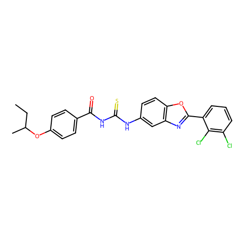 4-(butan-2-yloxy)-N-{[2-(2,3-dichlorophenyl)-1,3-benzoxazol-5-yl]carbamothioyl}benzamide structure