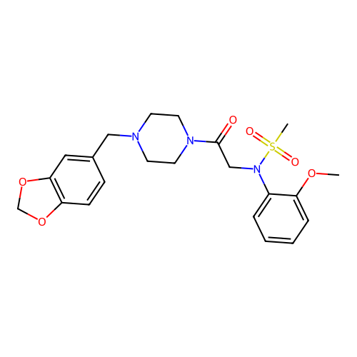 1-[4-(2H-benzo[3,4-d]1,3-dioxolen-5-ylmethyl)piperazinyl]-2-[(2-methoxyphenyl) (methylsulfonyl)amino]ethan-1-one structure