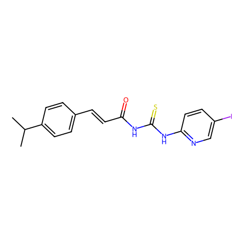 (E)-N-((5-iodopyridin-2-yl)carbamothioyl)-3-(4-isopropylphenyl)acrylamide structure