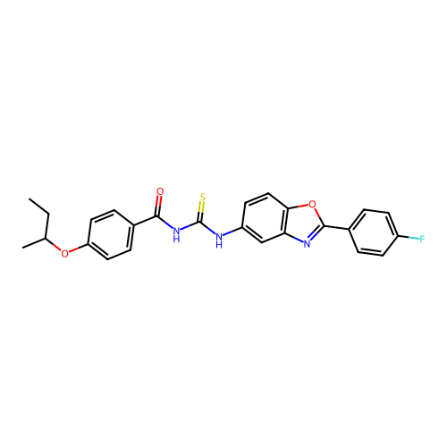 4-(sec-butoxy)-N-((2-(4-fluorophenyl)benzo[d]oxazol-5-yl)carbamothioyl)benzamide structure