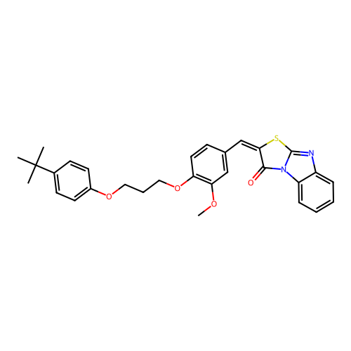 (E)-2-(4-(3-(4-(tert-butyl)phenoxy)propoxy)-3-methoxybenzylidene)benzo[4,5]imidazo[2,1-b]thiazol-3(2H)-one structure
