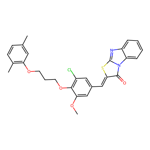 (Z)-2-(3-chloro-4-(3-(2,5-dimethylphenoxy)propoxy)-5-methoxybenzylidene)benzo[4,5]imidazo[2,1-b]thiazol-3(2H)-one structure