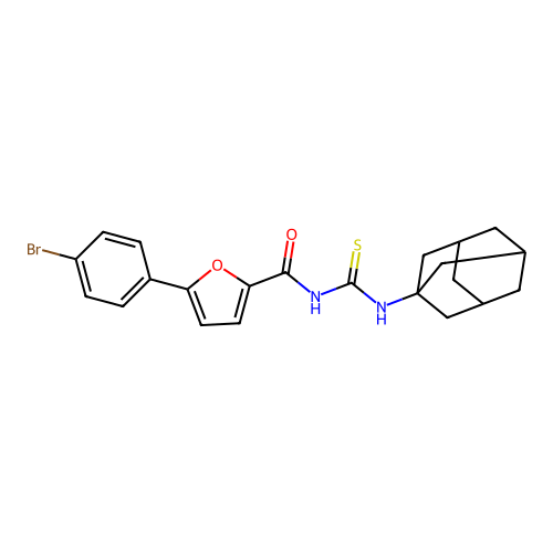 N-((3s,5s,7s)-adamantan-1-ylcarbamothioyl)-5-(4-bromophenyl)furan-2-carboxamide structure