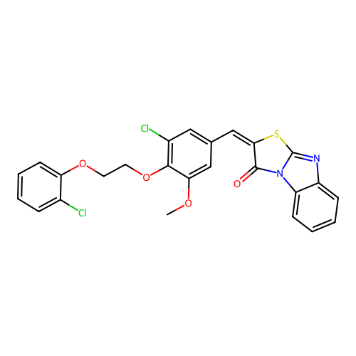 (E)-2-(3-chloro-4-(2-(2-chlorophenoxy)ethoxy)-5-methoxybenzylidene)benzo[4,5]imidazo[2,1-b]thiazol-3(2H)-one structure