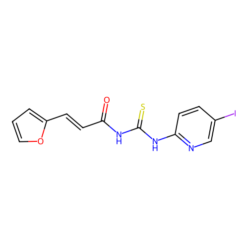 (2E)-3-(furan-2-yl)-N-[(5-iodopyridin-2-yl)carbamothioyl]prop-2-enamide structure