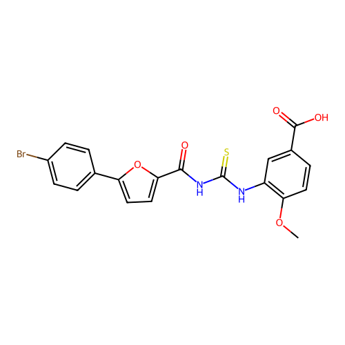 3-(3-(5-(4-bromophenyl)furan-2-carbonyl)thioureido)-4-methoxybenzoic acid structure