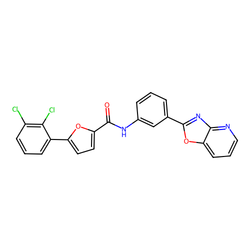 5-(2,3-dichlorophenyl)-N-[3-([1,3]oxazolo[4,5-b]pyridin-2-yl)phenyl]furan-2-carboxamide structure