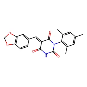 (5E)-5-(1,3-benzodioxol-5-ylmethylidene)-1-(2,4,6-trimethylphenyl)-1,3-diazinane-2,4,6-trione structure