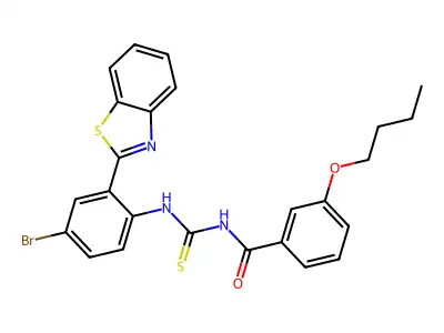 N-[(2-benzothiazol-2-yl-4-bromo-phenyl)thiocarbamoyl]-3-butoxy-benzamide structure