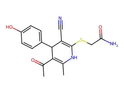 2-[[5-acetyl-3-cyano-4-(4-hydroxyphenyl)-6-methyl-1,4-dihydropyridin-2-yl]sulfanyl]acetamide structure