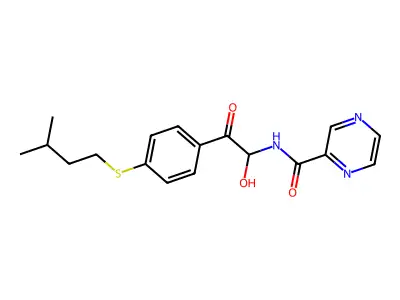 Pyrazinecarboxamide, N-(1-hydroxy-2-(4-((3-methylbutyl)thio)phenyl)-2-oxoethyl)- structure