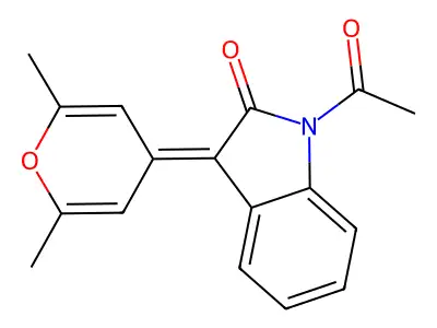 1-acetyl-3-(2,6-dimethyl-4H-pyran-4-ylidene)-1,3-dihydro-2H-indol-2-one structure
