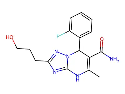 7-(2-fluorophenyl)-2-(3-hydroxypropyl)-5-methyl-4,7-dihydro[1,2,4]triazolo[1,5-a]pyrimidine-6-carboxamide structure