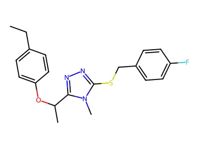 3-[1-(4-ethylphenoxy)ethyl]-5-[(4-fluorophenyl)methylsulfanyl]-4-methyl-1,2,4-triazole structure