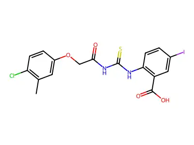 2-[[[[(4-Chloro-3-methylphenoxy)acetyl ]amino]thioxomethyl ]amino]-5-iodo-benzoic acid structure