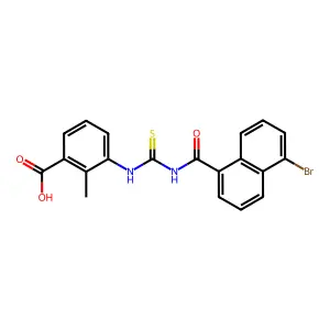 3-({[(5-Bromonaphthalen-1-yl)carbonyl]carbamothioyl}amino)-2-methylbenzoic acid structure