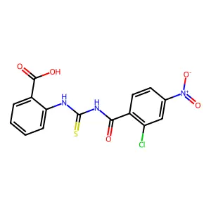 2-({[(2-Chloro-4-nitrophenyl)carbonyl]carbamothioyl}amino)benzoic acid structure
