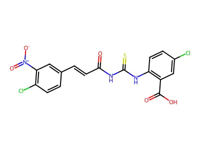 5-chloro-2-[3-(4-chloro-3-nitro-phenyl)prop-2-enoylthiocarbamoylamino]benzoic Acid structure