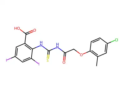 2-[[[[(4-Chloro-2-methylphenoxy)acetyl ]amino]thioxomethyl ]amino]-3,5-diiodo-benzoic acid structure