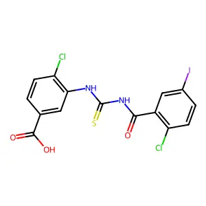4-Chloro-3-({[(2-chloro-5-iodophenyl)carbonyl]carbamothioyl}amino)benzoic acid structure