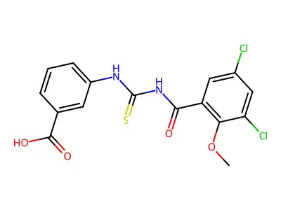 3-[(3,5-Dichloro-2-methoxybenzoyl)carbamothioylamino]benzoic acid structure