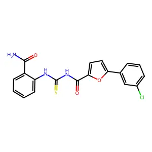 N-[(2-carbamoylphenyl)carbamothioyl]-5-(3-chlorophenyl)furan-2-carboxamide structure