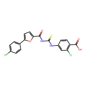 2-Chloro-4-[[5-(4-chlorophenyl)furan-2-carbonyl]carbamothioylamino]benzoic acid structure
