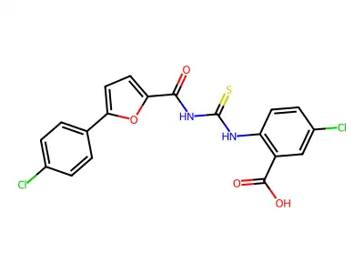 5-chloro-2-[[5-(4-chlorophenyl)furan-2-carbonyl]carbamothioylamino]benzoic acid structure